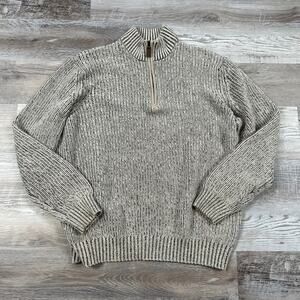 G.H. Bass & Co. Marled Quarter Zip Sweater XL Beige Brown Knit Pullover